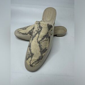 Cole Haan Ryan Python Embossed Mules Size 7B Ivory Leather Square Toe